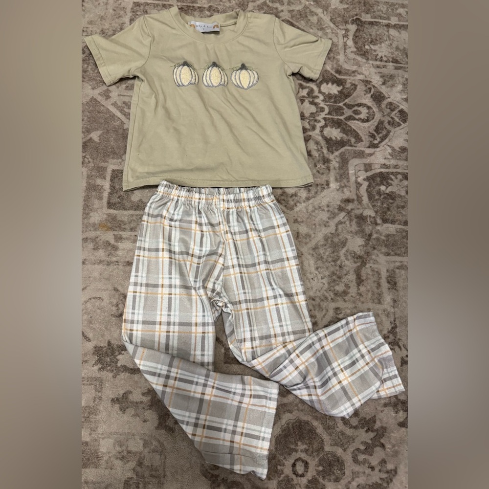 Pumpkin shirt with plaid pants boutique set